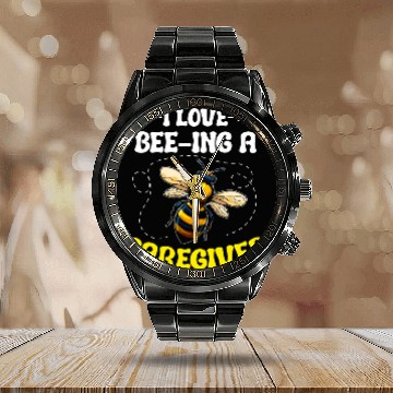 Discover I Love Beeing a Caregiver Support Worker Bumblebee Calendar Steel Band Watch