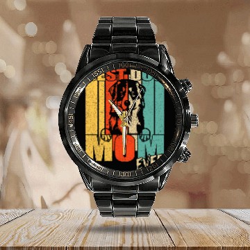 Discover bests Dog Mom Ever Bernese Mountain Mama vintages Retro Calendar Steel Band Watch