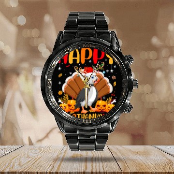 Discover Funny Puffin Bird Lover Happy Puffin HelloThanksMas Zip Calendar Steel Band Watch