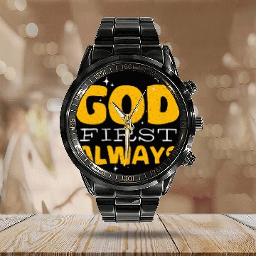 Discover God First Always Religious Religion Faith Cute Zip Calendar Steel Band Watch