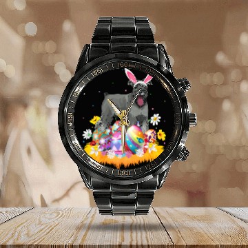 Discover Funny Easter Egg Lover Schnoodle Dog Easter Sunday Calendar Steel Band Watch