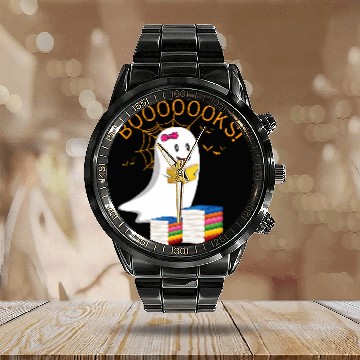 Discover Booooks Halloween ghosts Read Book Cute Book Lovers Girls Calendar Steel Band Watch
