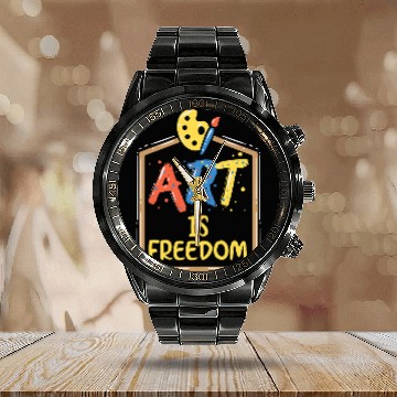 Discover Art Is Freedom Colorful Paint Tools Artist Painter 1 Calendar Steel Band Watch