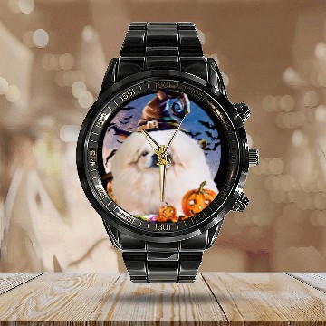 Discover Dog Halloween Pekingese Jack O Lantern Pumpkin Moon 55 Baseball Tees Calendar Steel Band Watch