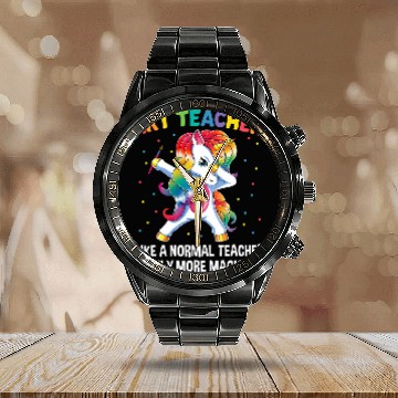 Discover Art Teacher Dabbings Unicorns Funny Back To School Gift Calendar Steel Band Watch