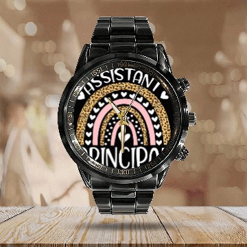 Discover Assistant Principal Funny Job Title School Worker Rainbow 2 Calendar Steel Band Watch