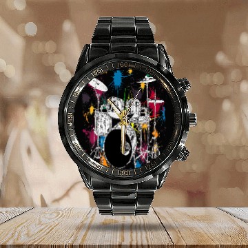 Discover Drums Drummer Silver Drum Set Artistic Design Gift Calendar Steel Band Watch Drums Calendar Steel Band Watch
