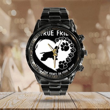 Discover Funny Cocker Spaniel A True Friend Leaves Paw Prints Calendar Steel Band Watch