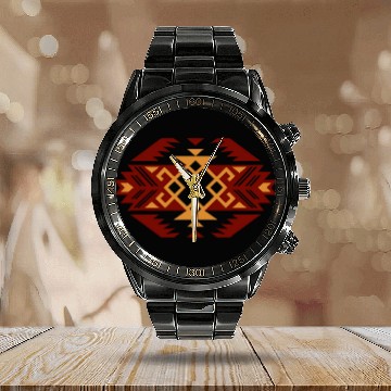 Discover Aztec Tribal Indian Pattern Calendar Steel Band Watch