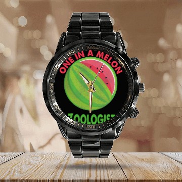 Discover One in a Melon Zoologist Watermelon Retirement Zip Calendar Steel Band Watch