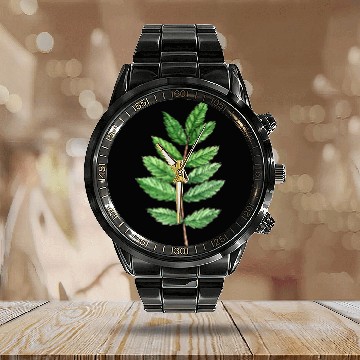 Discover Ash Tree Leaf Watercolor Illustration Calendar Steel Band Watch