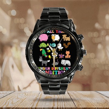 Discover We All Thrive Under Different Conditions Autism Teacher Baseball Tees Calendar Steel Band Watch