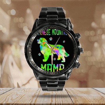 Discover Bernese Mountain Mama Colorful Dog Mom Lover Calendar Steel Band Watch