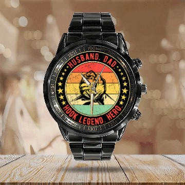 Discover Mens Arm Wrestling Husband Dad Hook Legend Hero Calendar Steel Band Watch