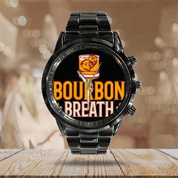 Discover Bourbon Breath Top for Bourbon Lovers Baseball Tees Calendar Steel Band Watch