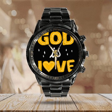 Discover God is Love Religious Religion Faith Cool Calendar Steel Band Watch