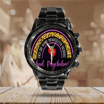 Discover Back To School Psychologist Leopard Rainbow Teacher Novelty Calendar Steel Band Watch