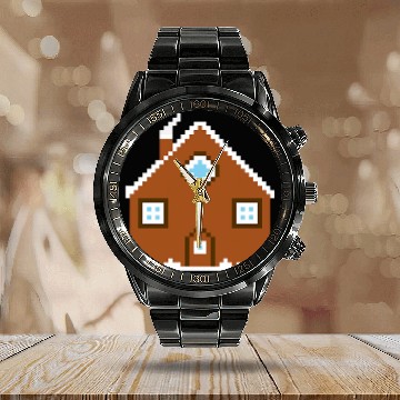 Discover 8 Bit Christmas Gingerbread House Retro Pixel Art Calendar Steel Band Watch