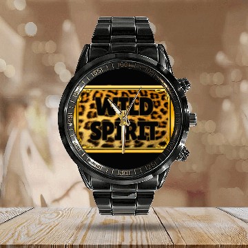 Discover Born Wild Cheetah Animal Print Leopard Spots Pattern Gift Zip Calendar Steel Band Watch