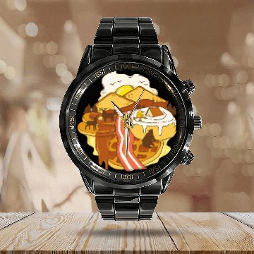 Discover Food Landscape Bacon Egg Waffle Calendar Steel Band Watch