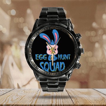 Discover Egg Hunt Squad Cute Pig Piggy Easter Day Eggs Hunting Cute 21 Calendar Steel Band Watch