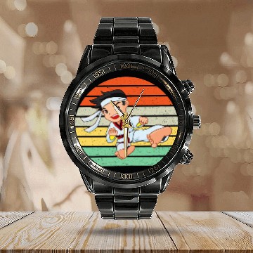 Discover Martial Arts Taekwondo Karate Design in Sunset Background Calendar Steel Band Watch