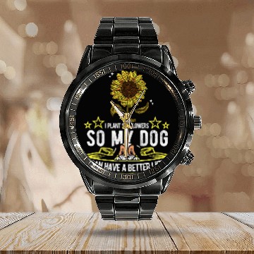 Discover Gardener Dog Garden Sunflower Gardening Baseball Tees Calendar Steel Band Watch