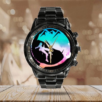 Discover Climbing Climber mountaineering mountain bouldering 515 mountain Climb Calendar Steel Band Watch