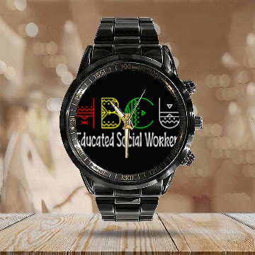 Discover HBCU Educated Social Worker Black College Melanin 2 Calendar Steel Band Watch