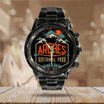 Discover Arches National Park Outdoor 2 Baseball Tees Calendar Steel Band Watch