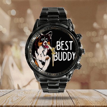Discover Buddy Australian Shepherd Dog Owner Aussie Lover Puppy Calendar Steel Band Watch