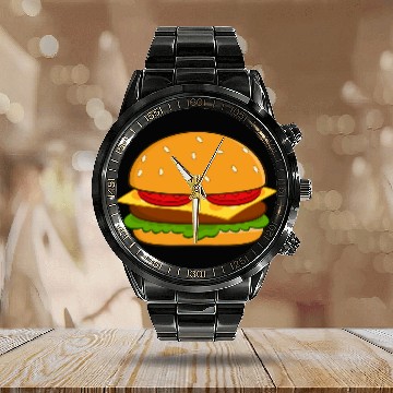 Discover Cheeseburger with Lettuce and Tomato Baseball Tees Calendar Steel Band Watch