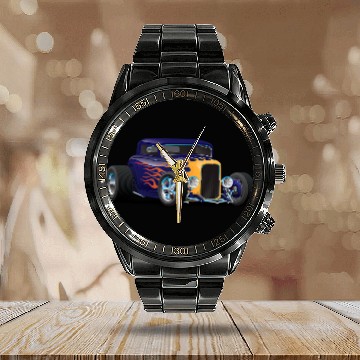 Discover Classic vintages Retro Custom Hot Rod Car Illustration 2 Calendar Steel Band Watch