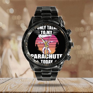Discover Skydiving Gift Im Only Talking Sunset Paragliding Parachute Baseball Tees Calendar Steel Band Watch