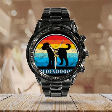 Discover Dog Goldendoodle vintages Design Dog paw Calendar Steel Band Watch