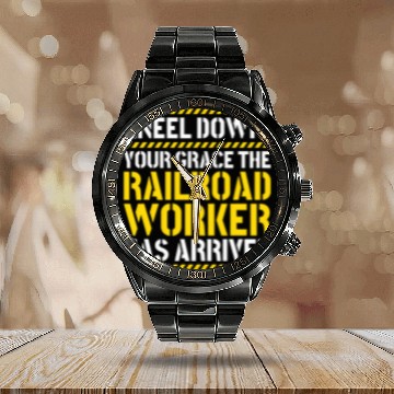 Discover Railway Train Locomotive Rail Kneel Down Railroad Worker Calendar Steel Band Watch