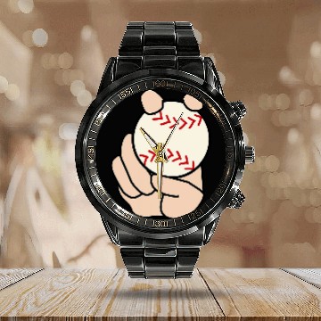 Discover Baseball Pitcher Curveball Calendar Steel Band Watch