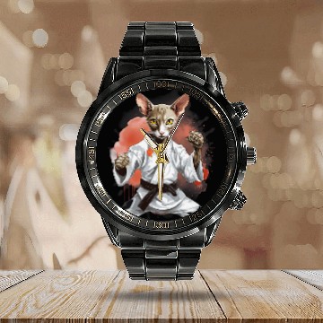 Discover MMA Oriental Shorthair Cat Karate 7 Calendar Steel Band Watch