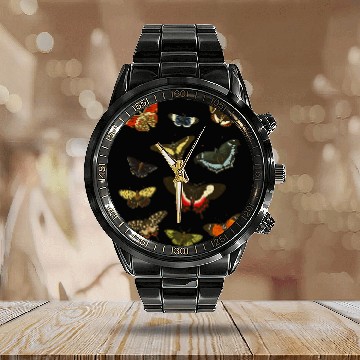 Discover Insects Scientific Illustration vintages Butterflies Zip Calendar Steel Band Watch