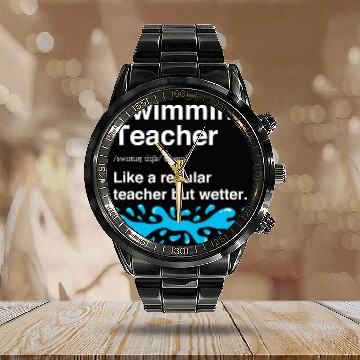 Discover Swimming Pool Teacher Funny Definition Swim Trainer Coach Calendar Steel Band Watch