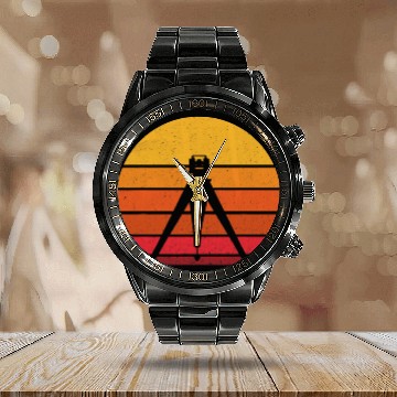 Discover Land Surveyor Retro Land Surveying Analyst Sunset Calendar Steel Band Watch