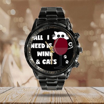Discover Cats and Wines All I Need Paw Prints Baseball Tees Calendar Steel Band Watch