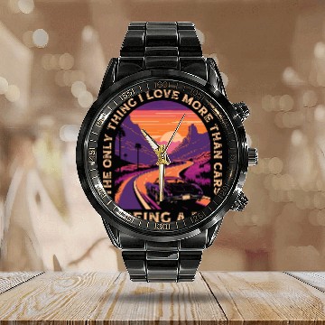Discover Car Racer Dad Speed Driver Car Lover Daddy Fathers Day Baseball Tees Calendar Steel Band Watch
