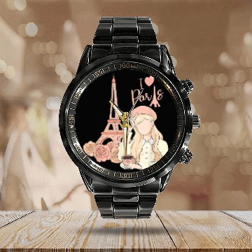 Discover I Love Paris Eiffel Tower Traveler Girl Calendar Steel Band Watch