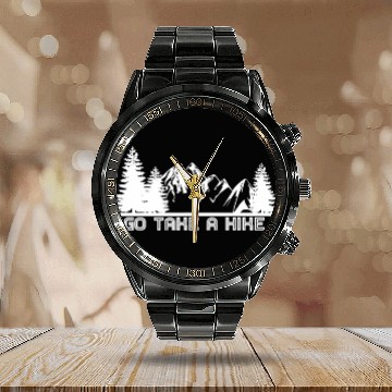 Discover Go Take a Hike Camper Hiker Outdoors Men Women Calendar Steel Band Watch