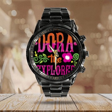 Discover Dora the Explorer Flower Word Art Logo Baseball Tees Calendar Steel Band Watch
