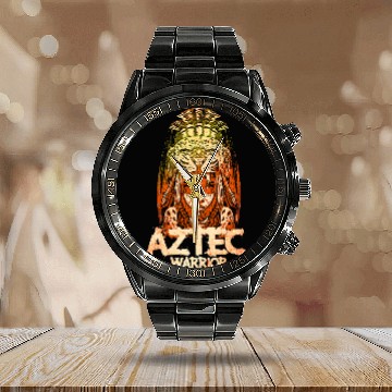Discover Aztec Warrior King Mexican Native Art Mayans 16 Baseball Tees Calendar Steel Band Watch