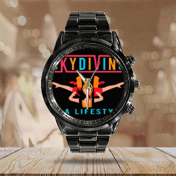 Discover Skydiving Gift Is A Lifestyle Paragliding Skydiver Skydiving Zip Calendar Steel Band Watch