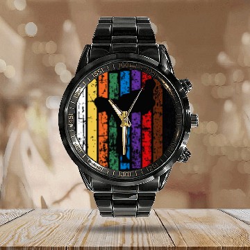 Discover Karate Bel Karate Silhouette Martial Arts 7 Zip Calendar Steel Band Watch