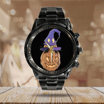 Discover Pastel Goth Pumpkin Warlock Squash Fruit Halloween Magic Hat 518 Calendar Steel Band Watch
